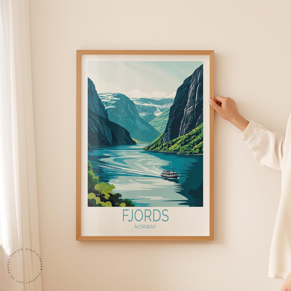 Fjords Norway Cruise Boat Between Steep Glacier Carved Cliffs Poster - Image 2