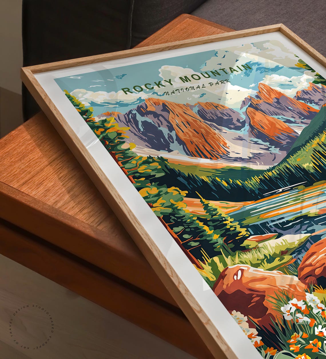 Rocky Mountain Alpine Lake Jagged Red Peaks Sky Lettering Poster - Image 3