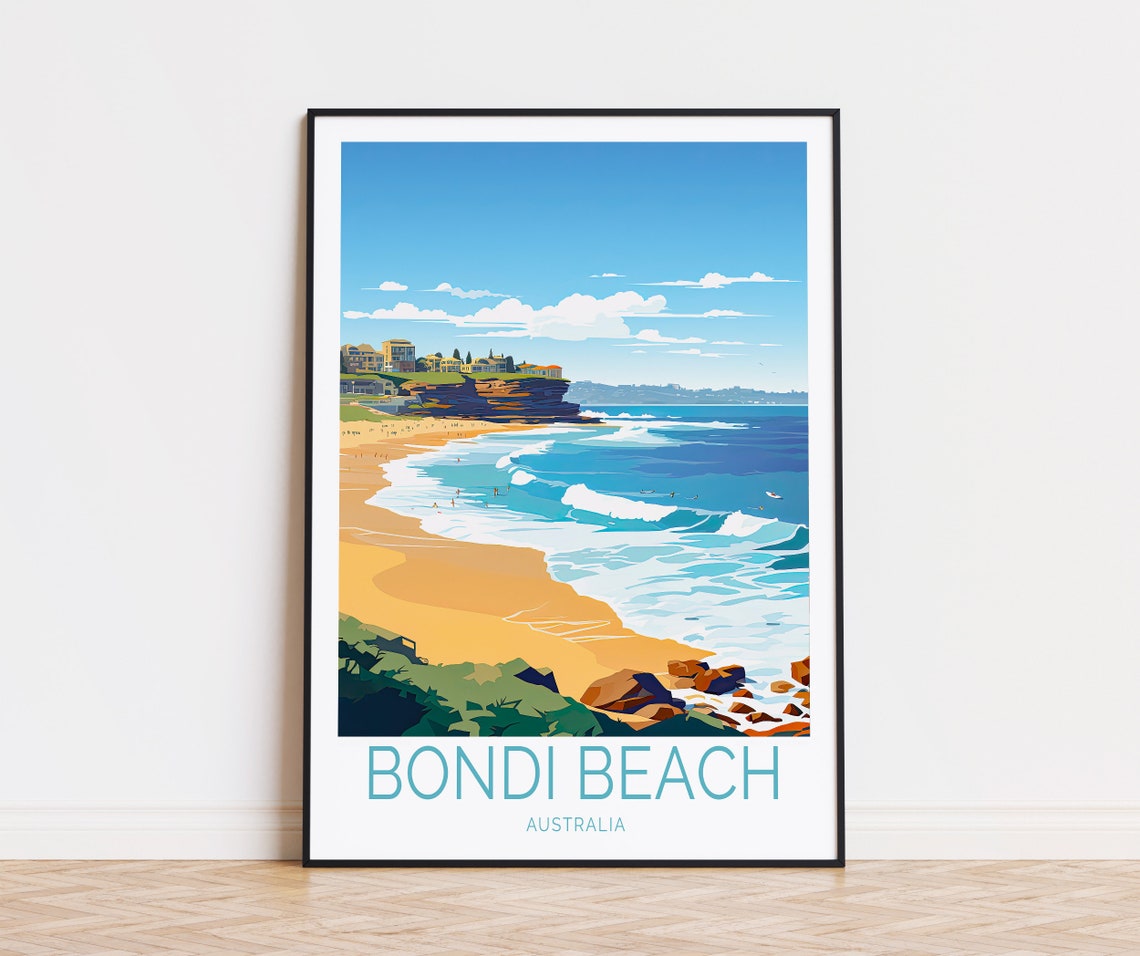 Bondi Beach Australia Surf Waves And Sandstone Cliffs Poster
