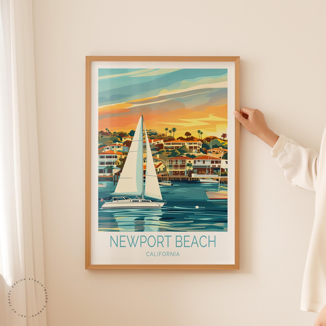 Newport Beach California Sailboats Golden Hour Harbor Scene Poster - Image 2
