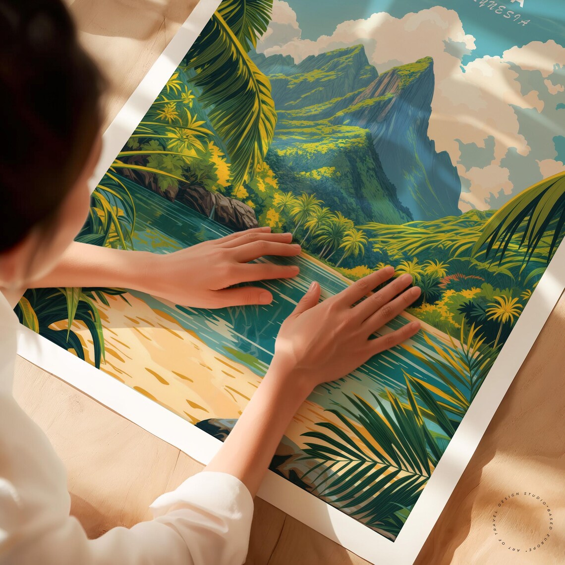 Moorea French Polynesia Lagoon Palm Peaks Tropical Travel Poster - Image 3