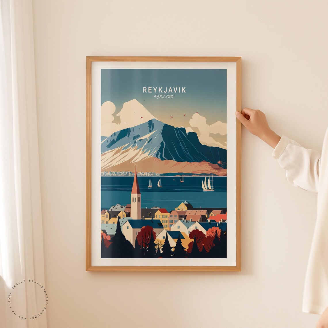 Reykjavik Iceland Harbor Sailboats Church Spire Mountain View Poster - Image 4