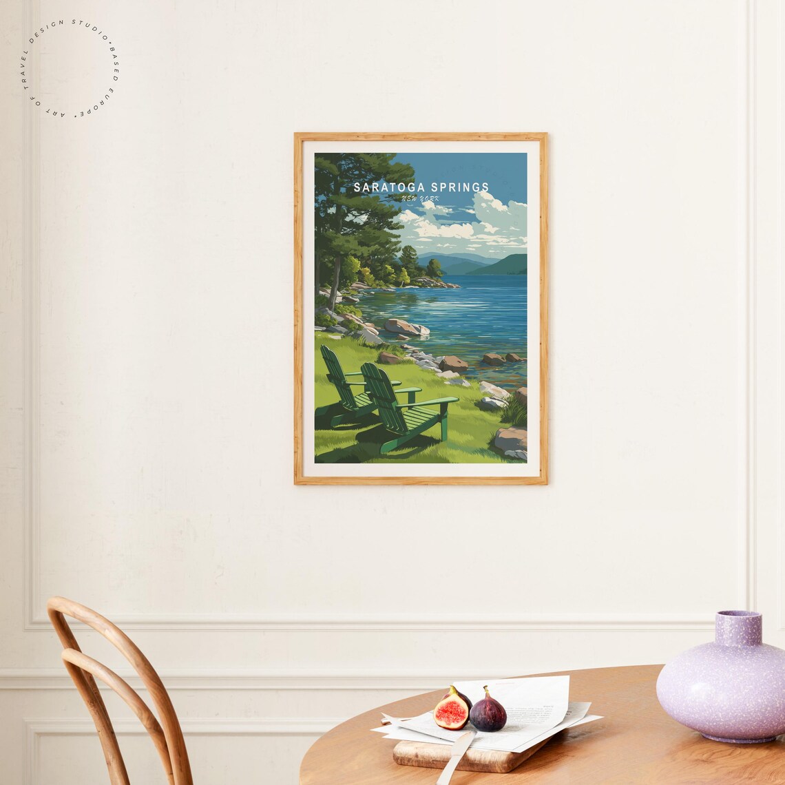 Saratoga Springs New York Lakeside Chairs Vintage Travel Poster - Image 4