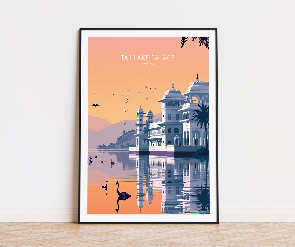 Taj Lake Palace Udaipur India Sunset Golden Lake Reflection Poster