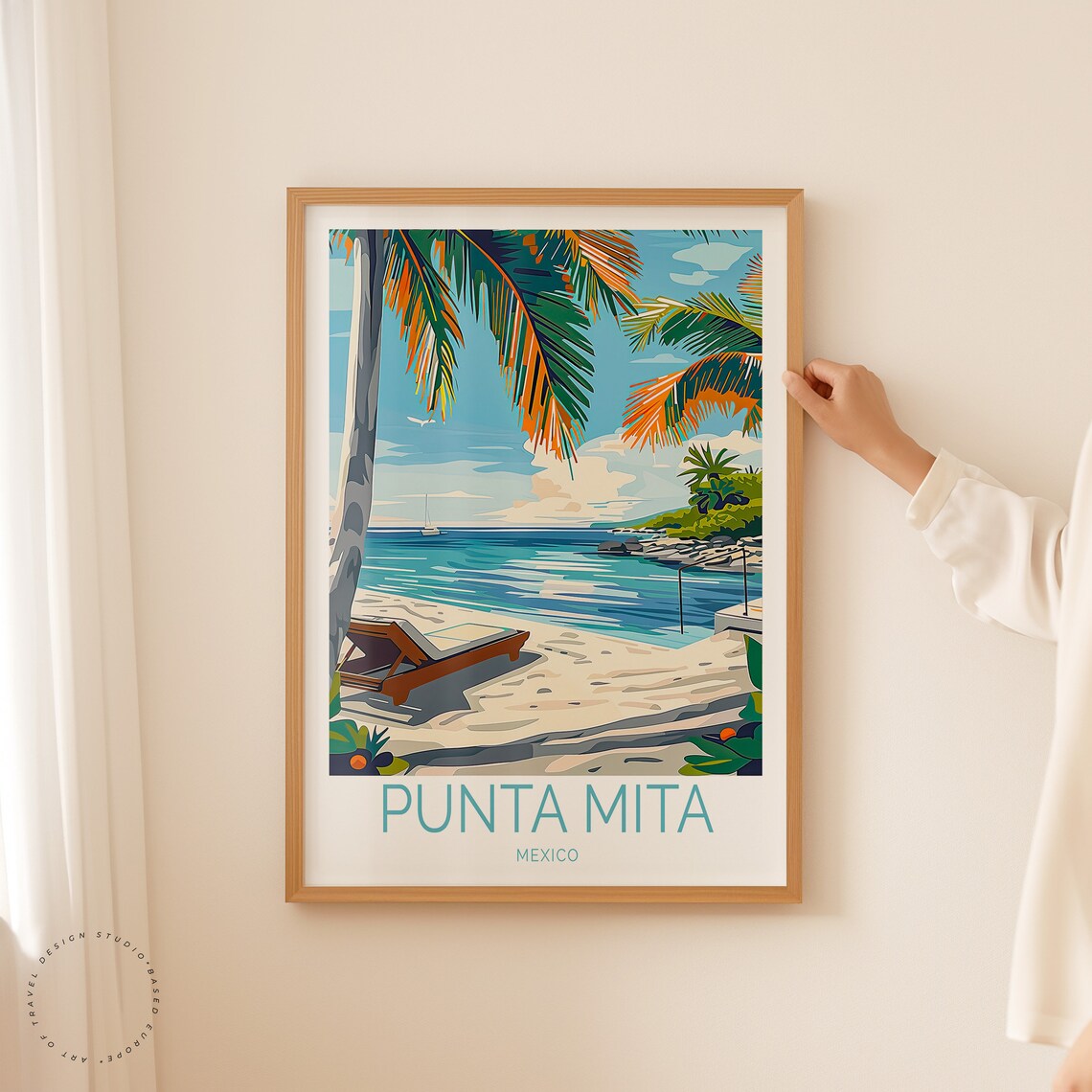 Punta Mita Mexico Tropical Beach with Sun Loungers and Palm Tree Poster - Image 2