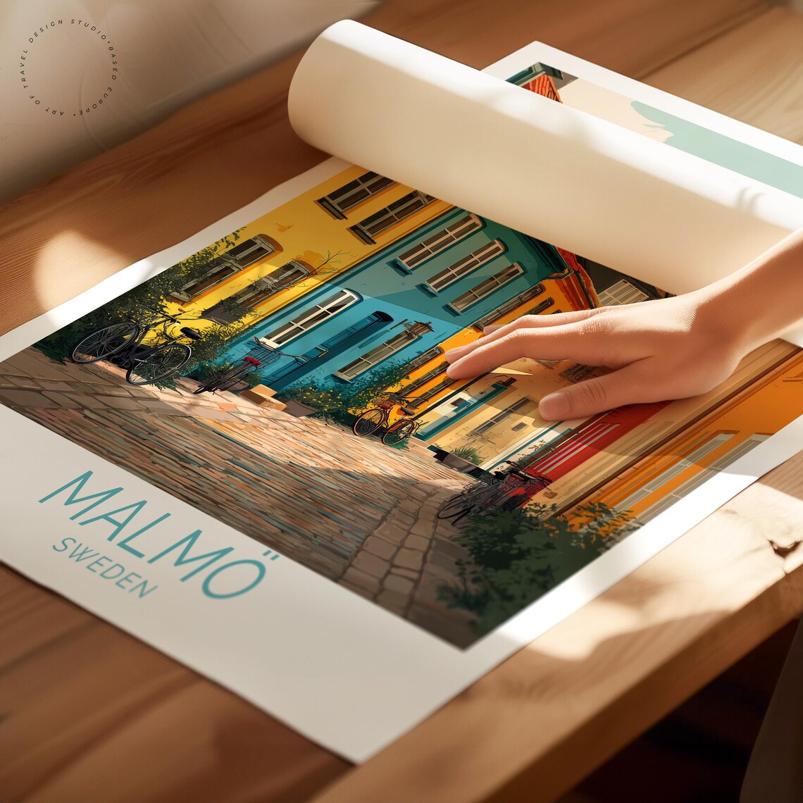 Malmo Sweden Old Town Colorful Historic Houses Street Travel Poster - Image 2