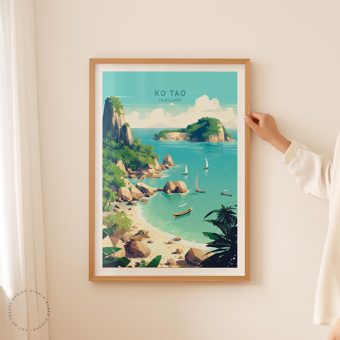 Ko Tao Thailand Tropical Bay Longtail Boats Island Cove Travel Poster - Image 2