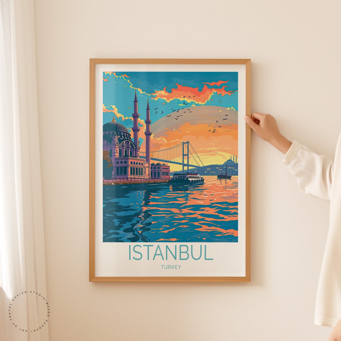 Istanbul Turkey Sunset Mosque Bosphorus Bridge Waterscape Poster - Image 2
