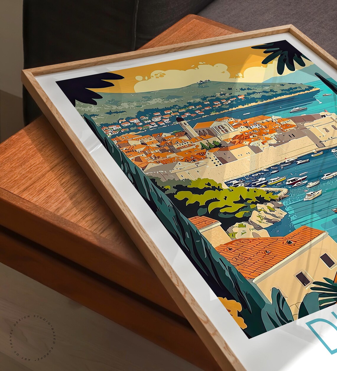 Dubrovnik Croatia Old Town Walls and Harbor with Yachts at Dusk Poster - Image 3