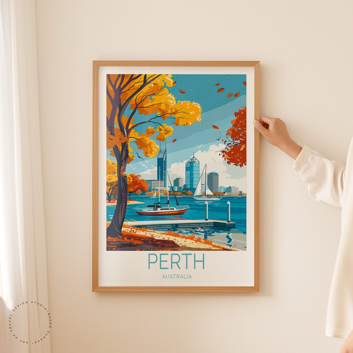 Perth Australia Swan River Sailboats at Golden Autumn Poster - Image 2