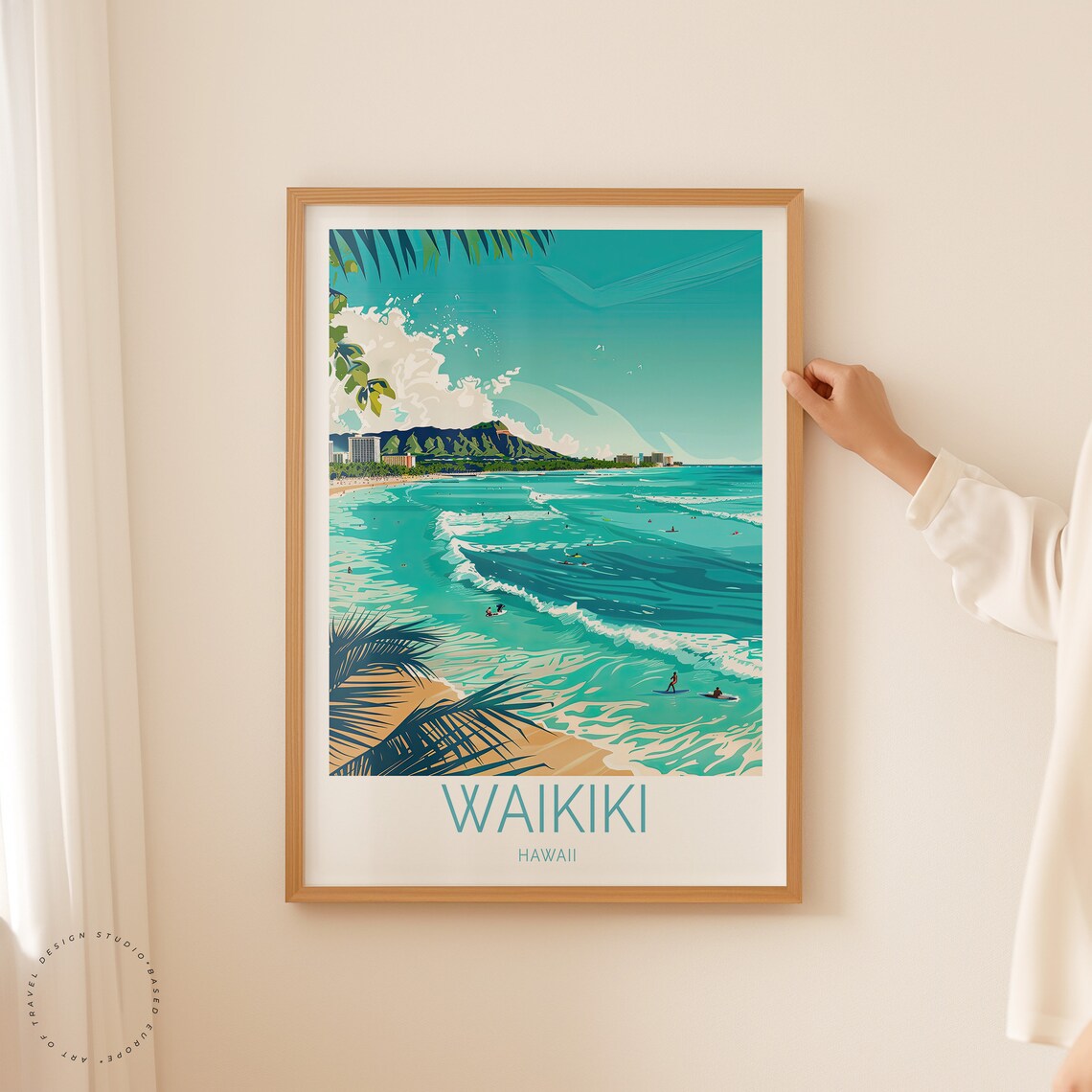 Waikiki Hawaii Travel Poster, Surf and Coast Art - Image 2