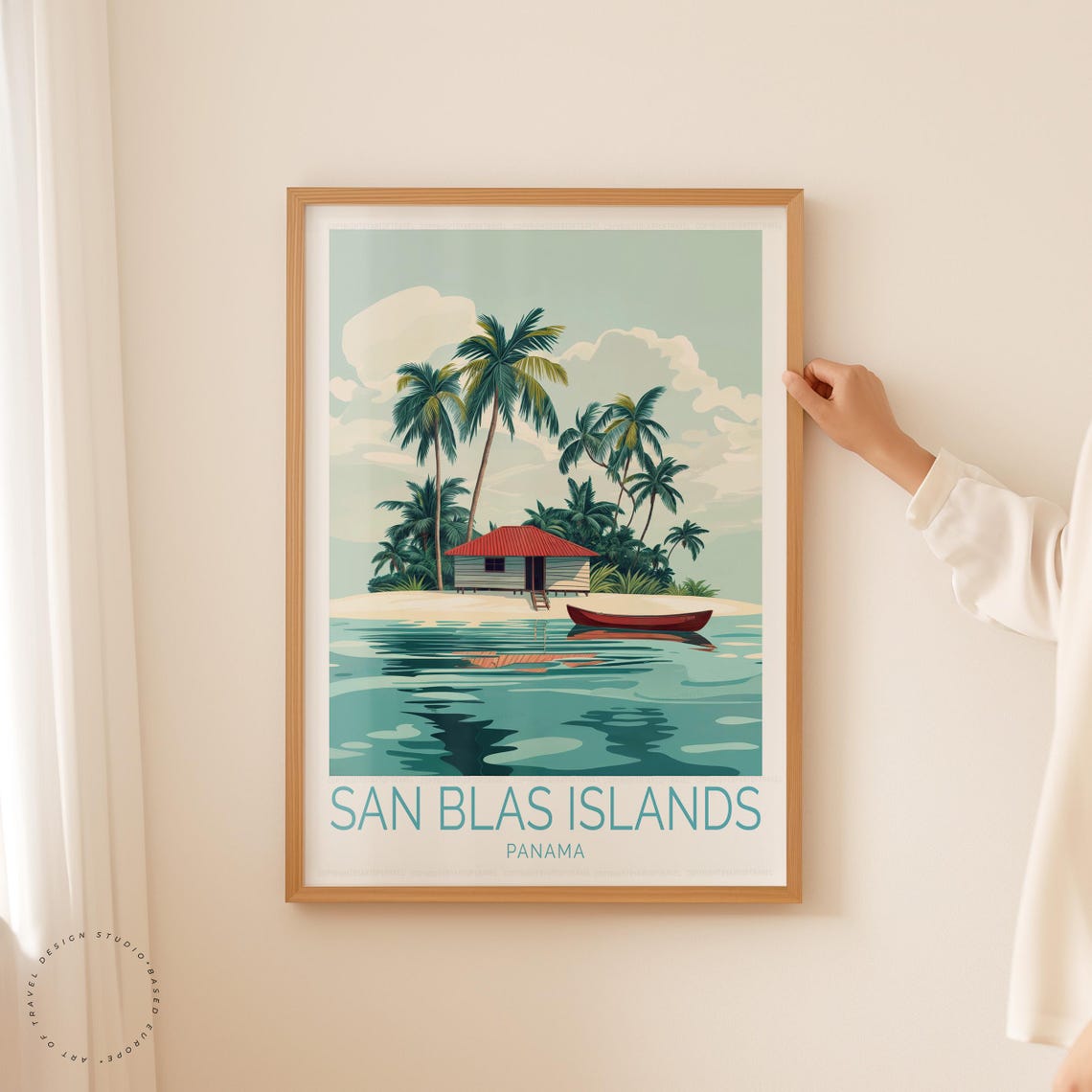 San Blas Islands Panama Beach Hut Red Boat Lagoon Travel Poster - Image 5