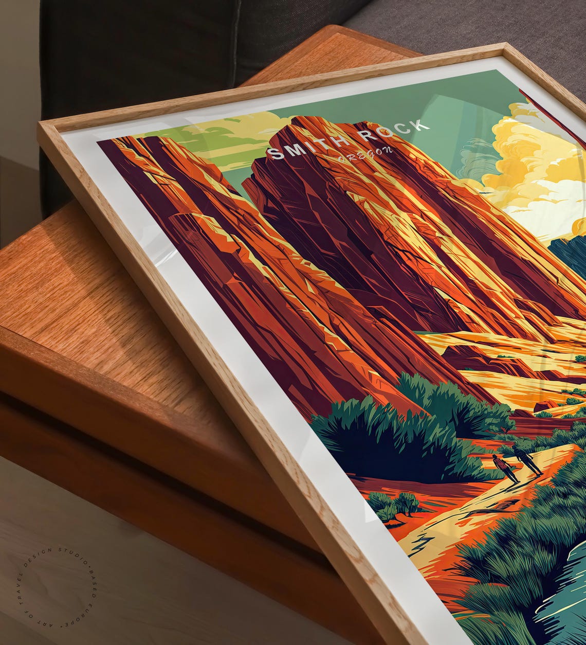 Smith Rock Oregon Sunset Red Canyon River Retro Travel Poster - Image 3