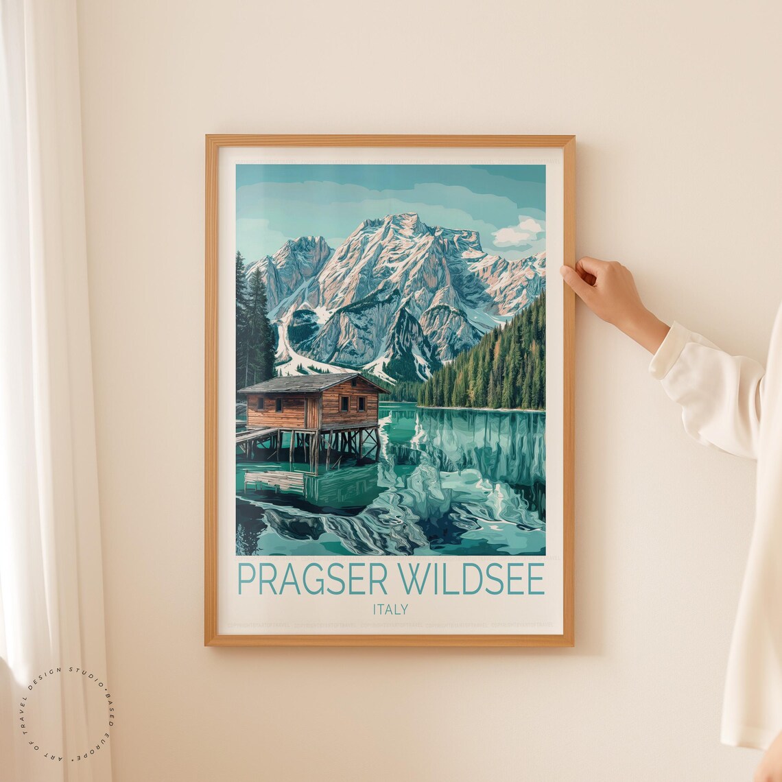 Pragser Wildsee Italy Boathouse Snowy Peak Vintage Travel Poster - Image 5