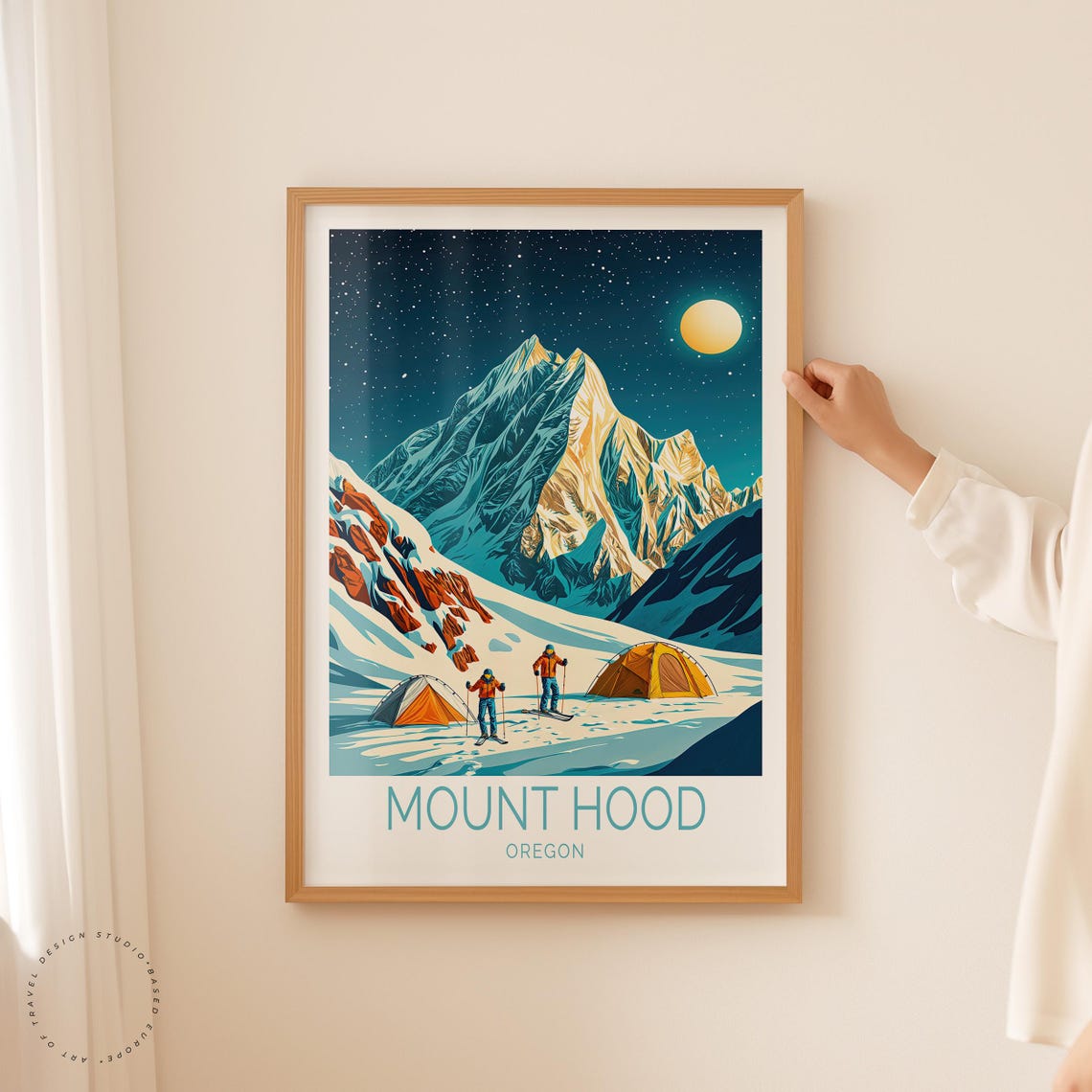 Mount Hood Oregon Starry Night Ski Camp Under the Moon Poster - Image 2