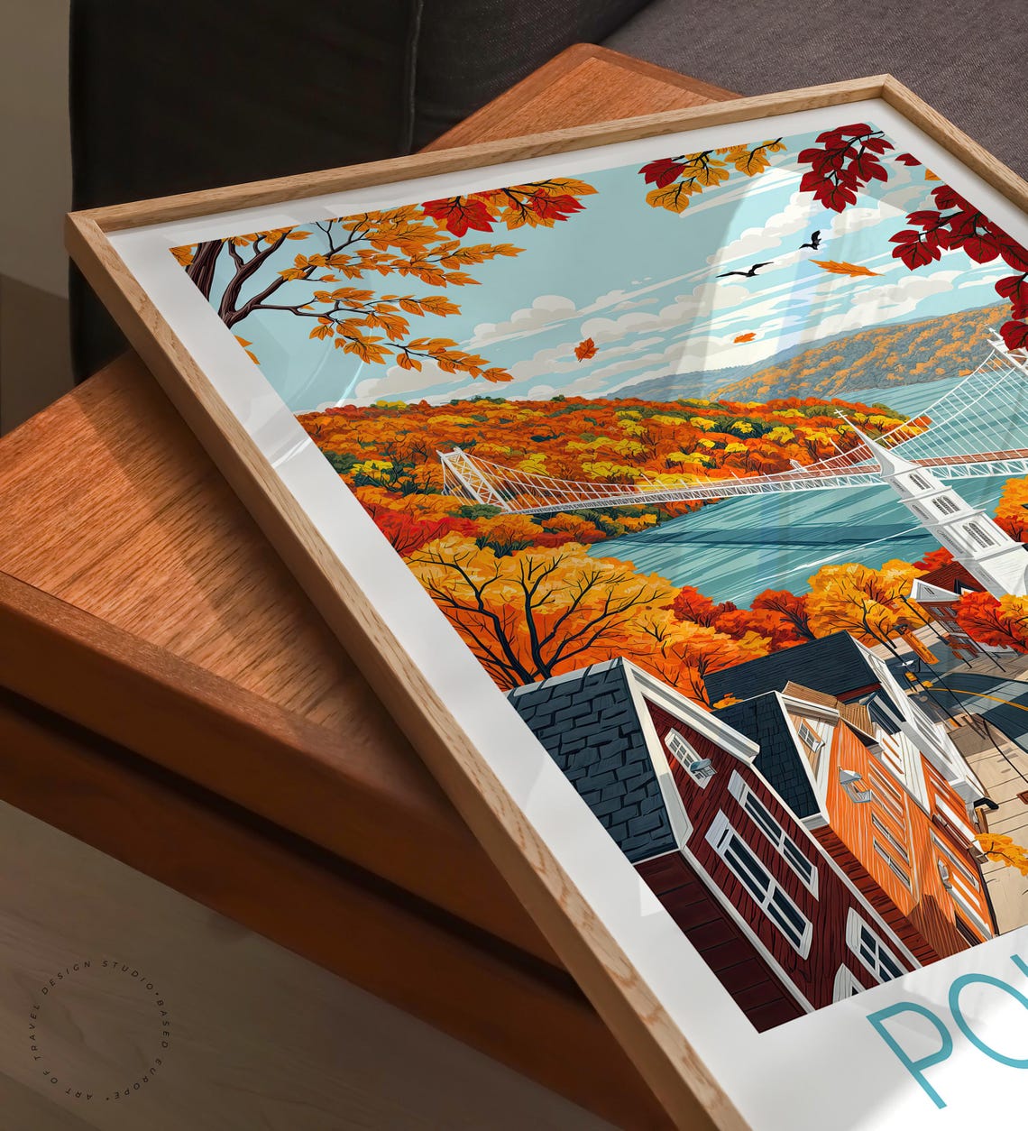 Poughkeepsie New York Fall Foliage Mid Hudson Bridge View Poster - Image 3