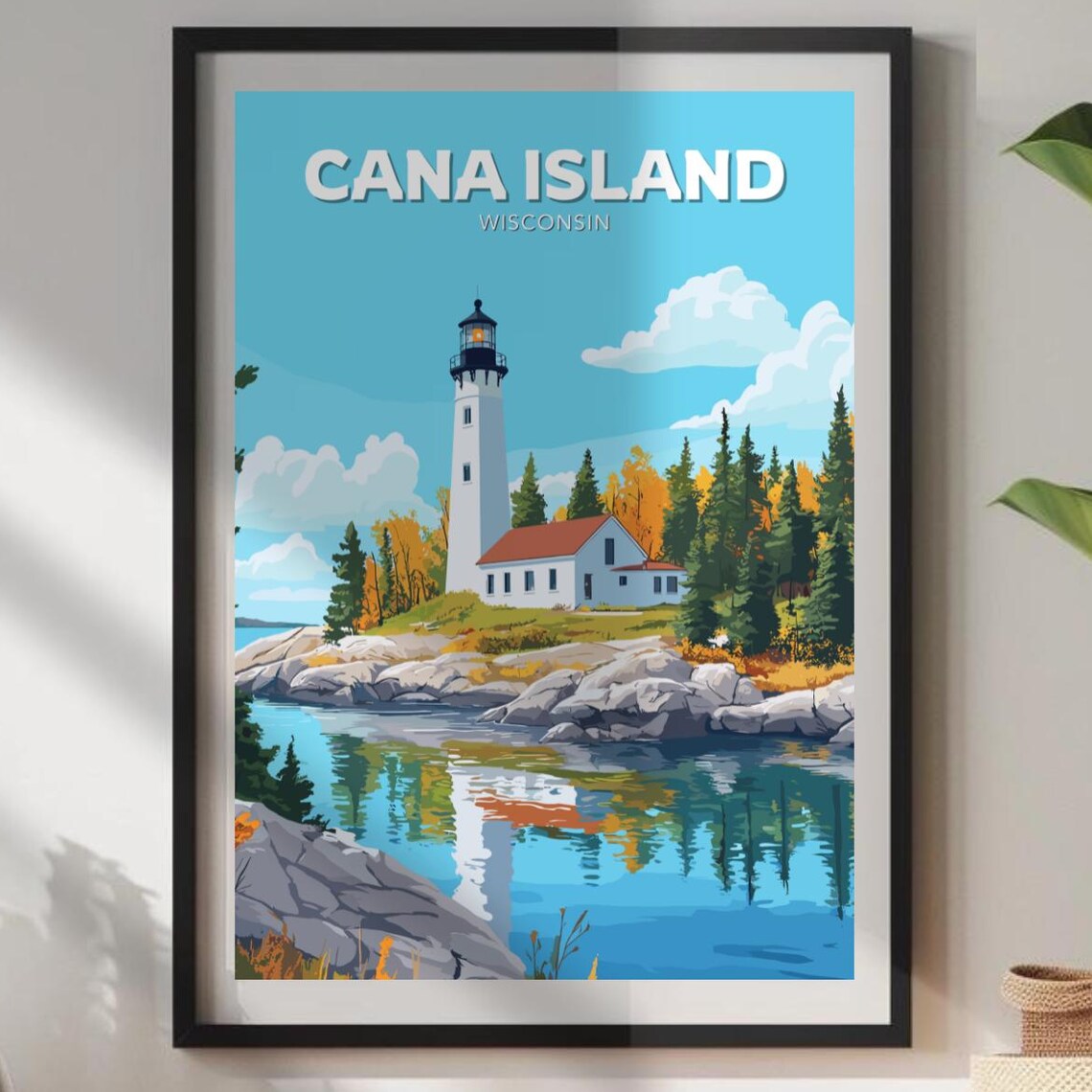 Cana Island Wisconsin Lighthouse Vintage Travel Destination Poster