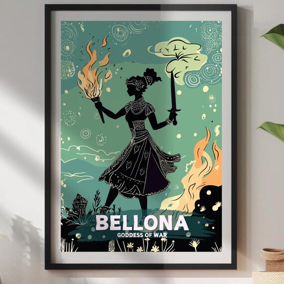 Bellona Roman Goddess of War Torch and Sword Silhouette Poster