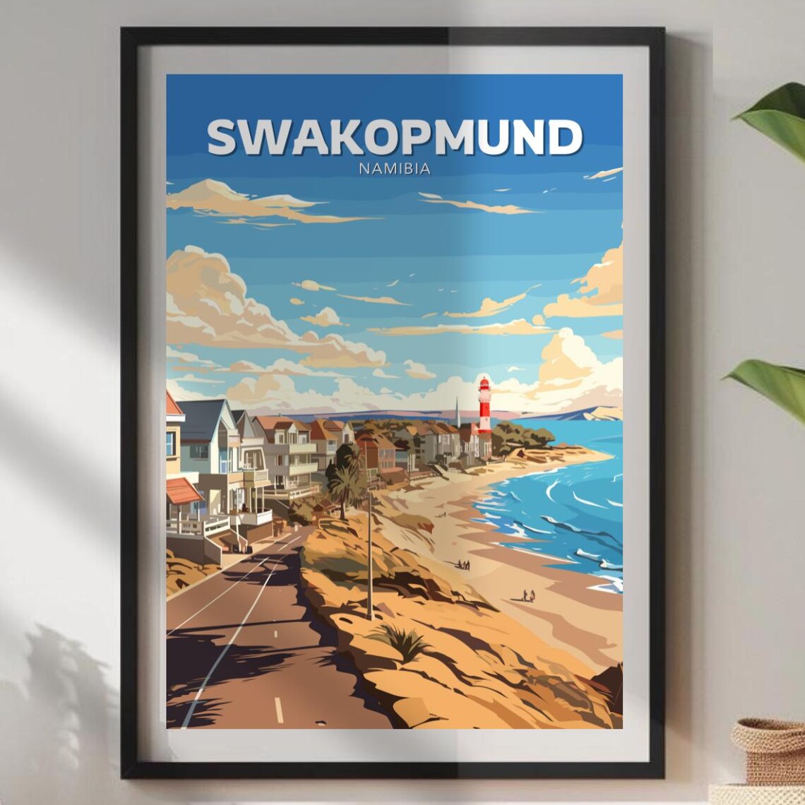 Swakopmund Namibia Lighthouse Coastal Beach Town Travel Poster