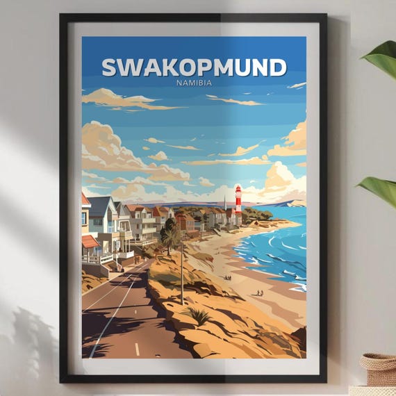 Swakopmund Travel Poster Namibia Wall Art Africa Coastal Cities Home Dcor Lighthouse