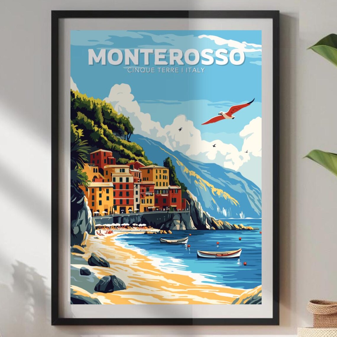Monterosso Cinque Terre Italy Seaside Village Beach Travel Poster