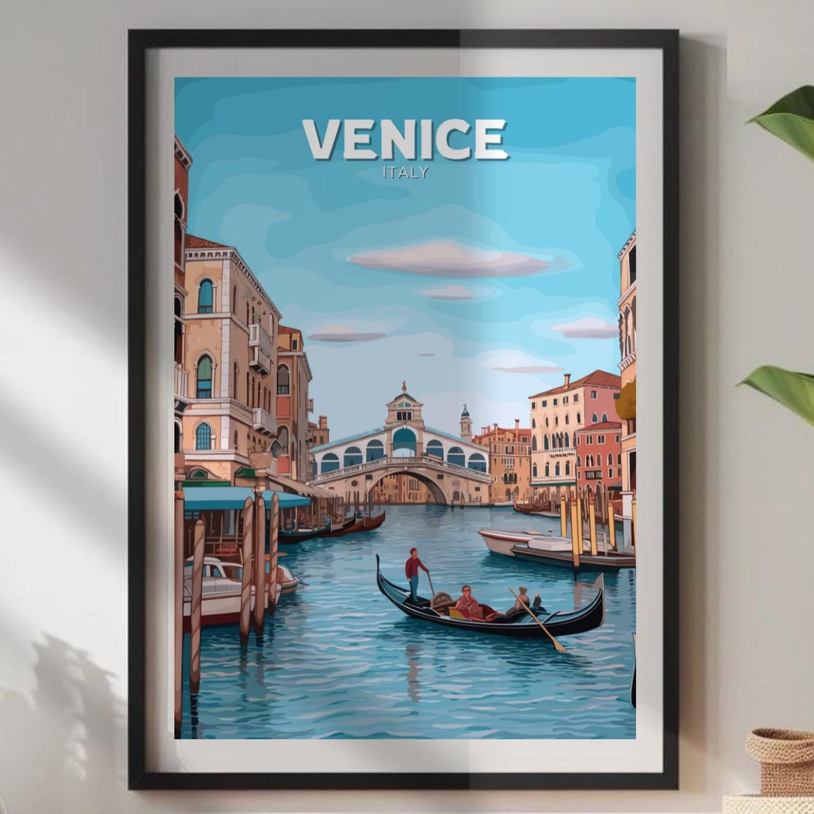 Venice Italy Rialto Bridge Gondolas Grand Canal Travel Poster