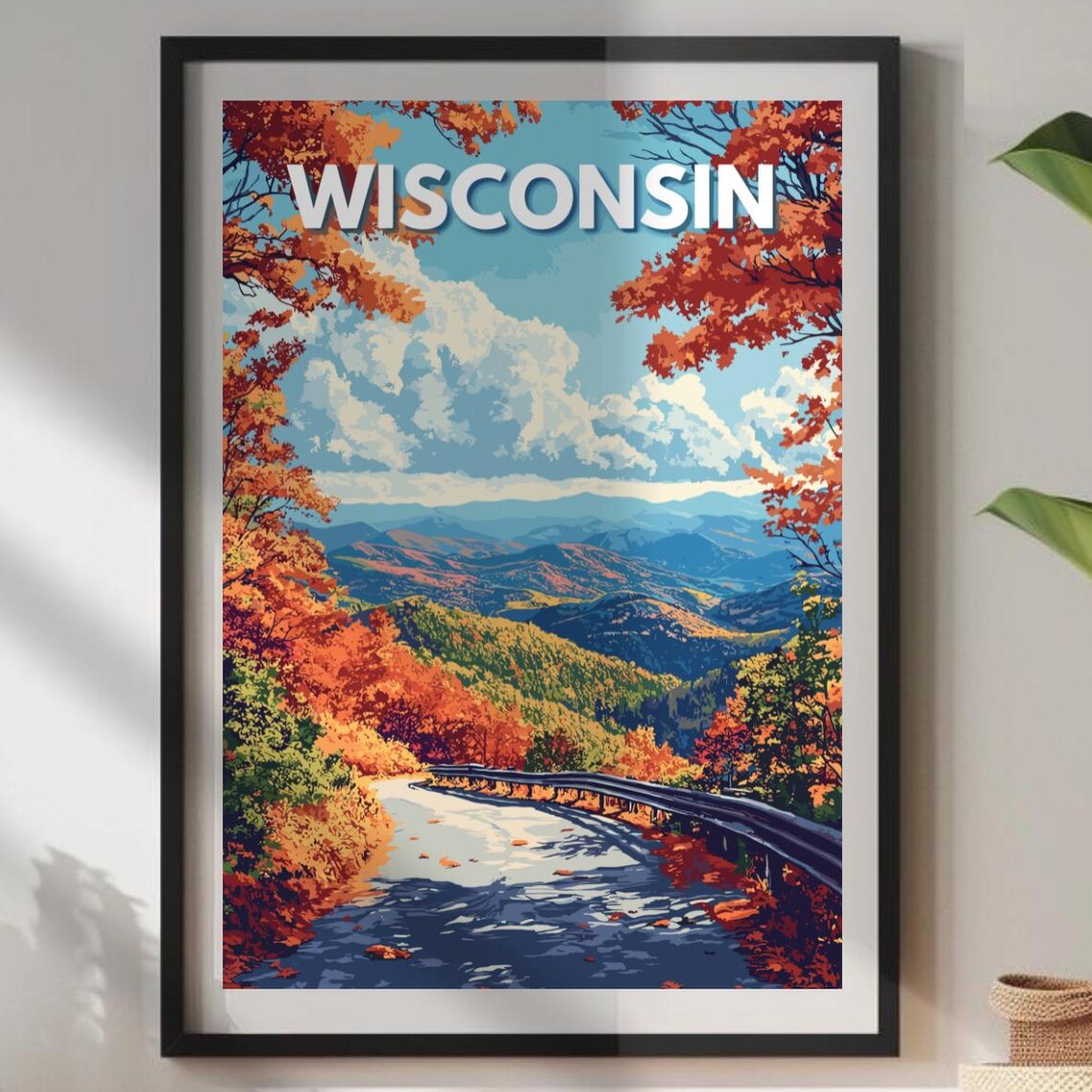 Wisconsin Autumn Scenic Overlook Fall Foliage Colors Travel Poster