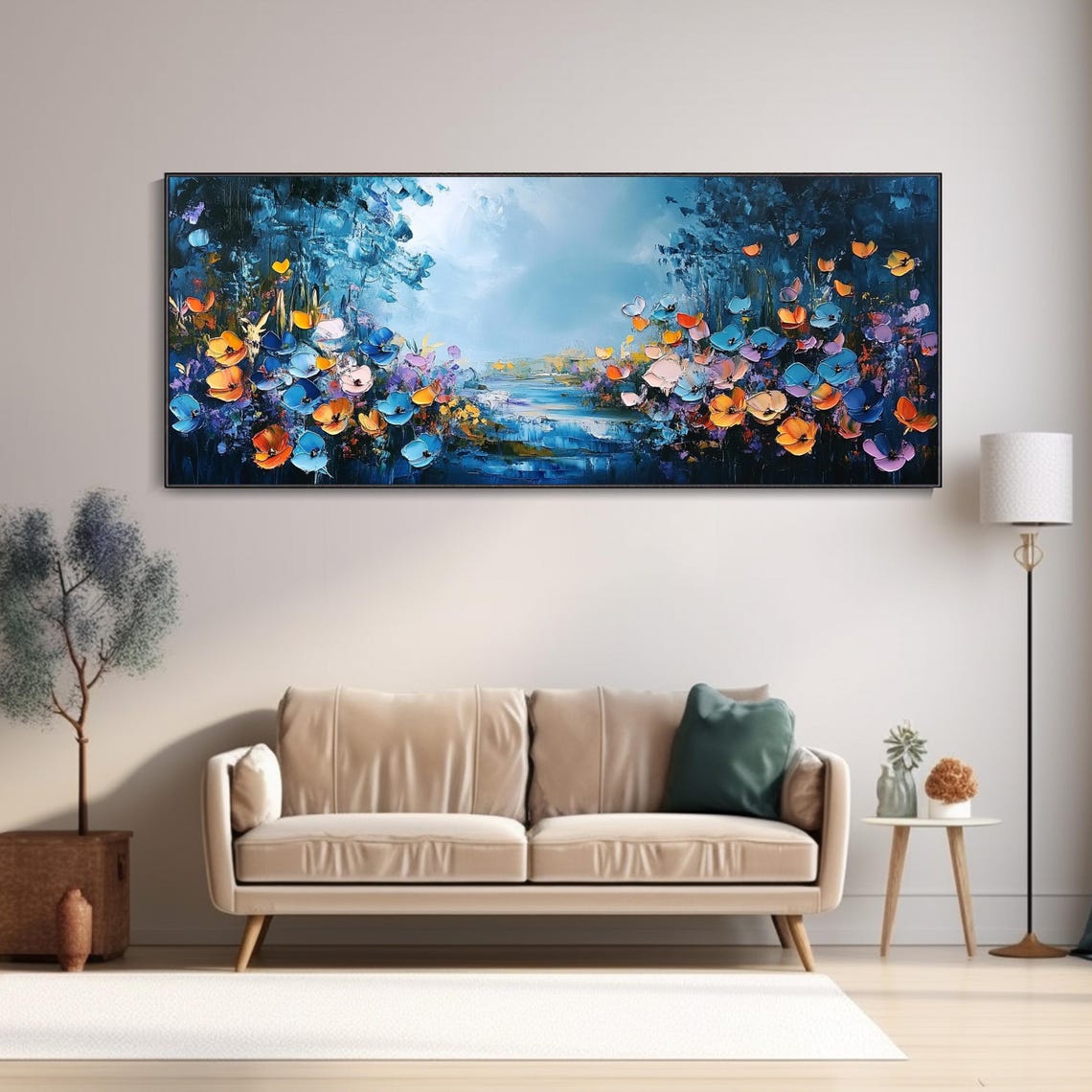 Blue Forest Wildflower Landscape 3D Textured Painting Poster - Image 3