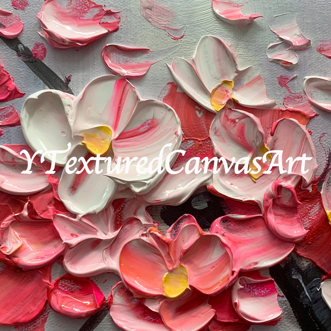 Pink Cherry Blossom Landscape Art Print, Spring Texture - Image 2