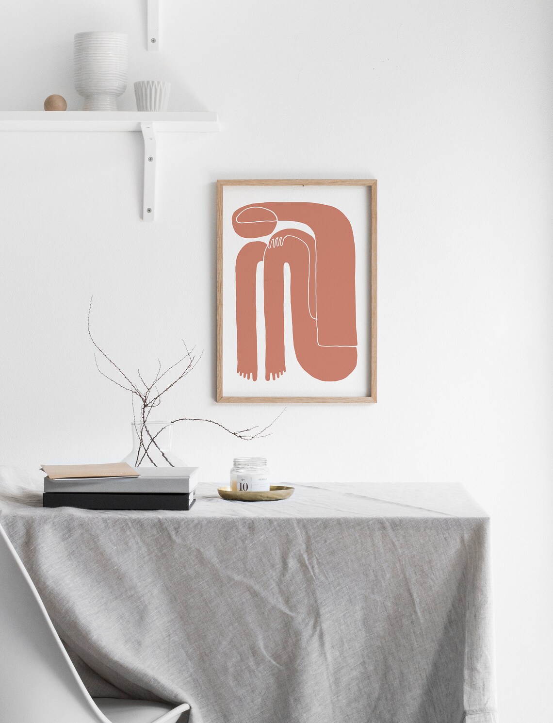 Terracotta Curled Seated Woman Abstract Figurative Art Poster - Image 2