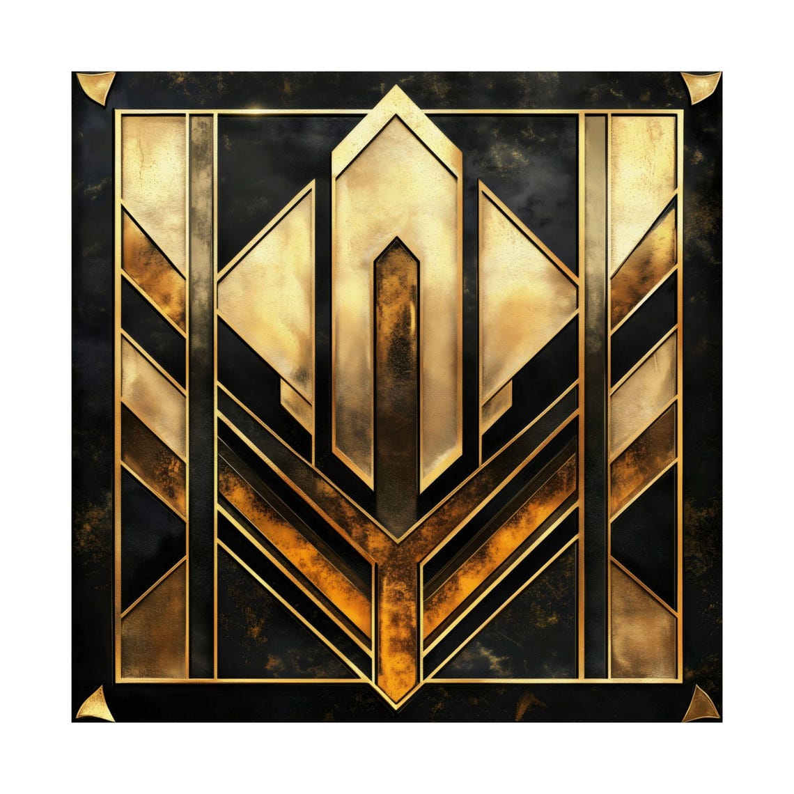 Art Deco Black Gold Architectural Geometry Square Statement Poster - Image 3