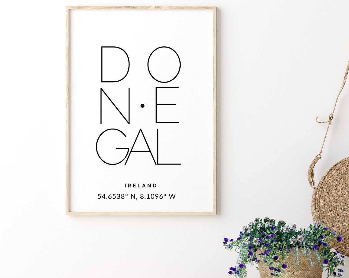 Donegal Ireland GPS Coordinates Minimalist Typography Wall Print - Image 2