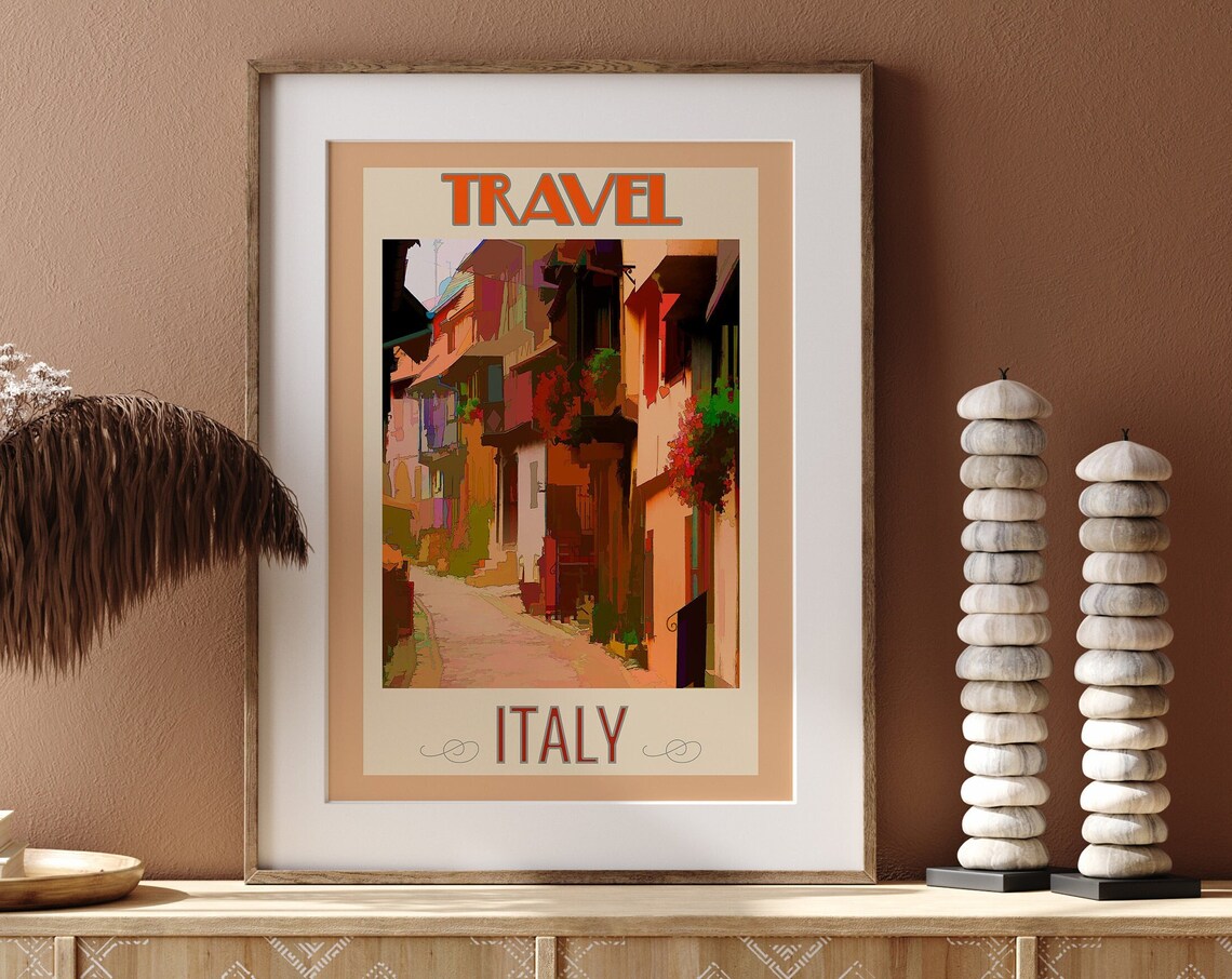 Retro Vintage Italy Travel Poster Italian Village Street Scene