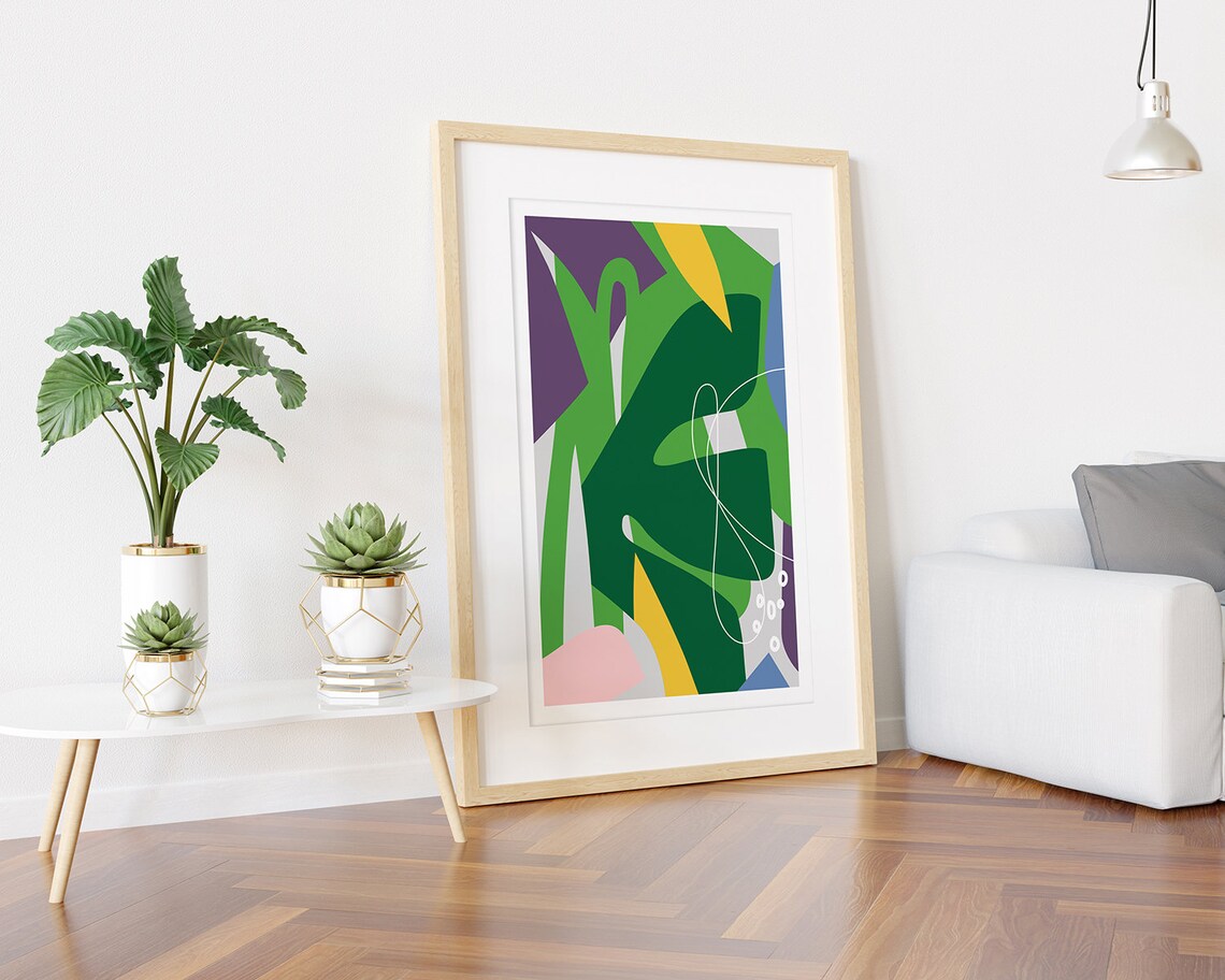 Leaf Garden Collage Poster in Green Yellow Purple Pink and Grey - Image 3