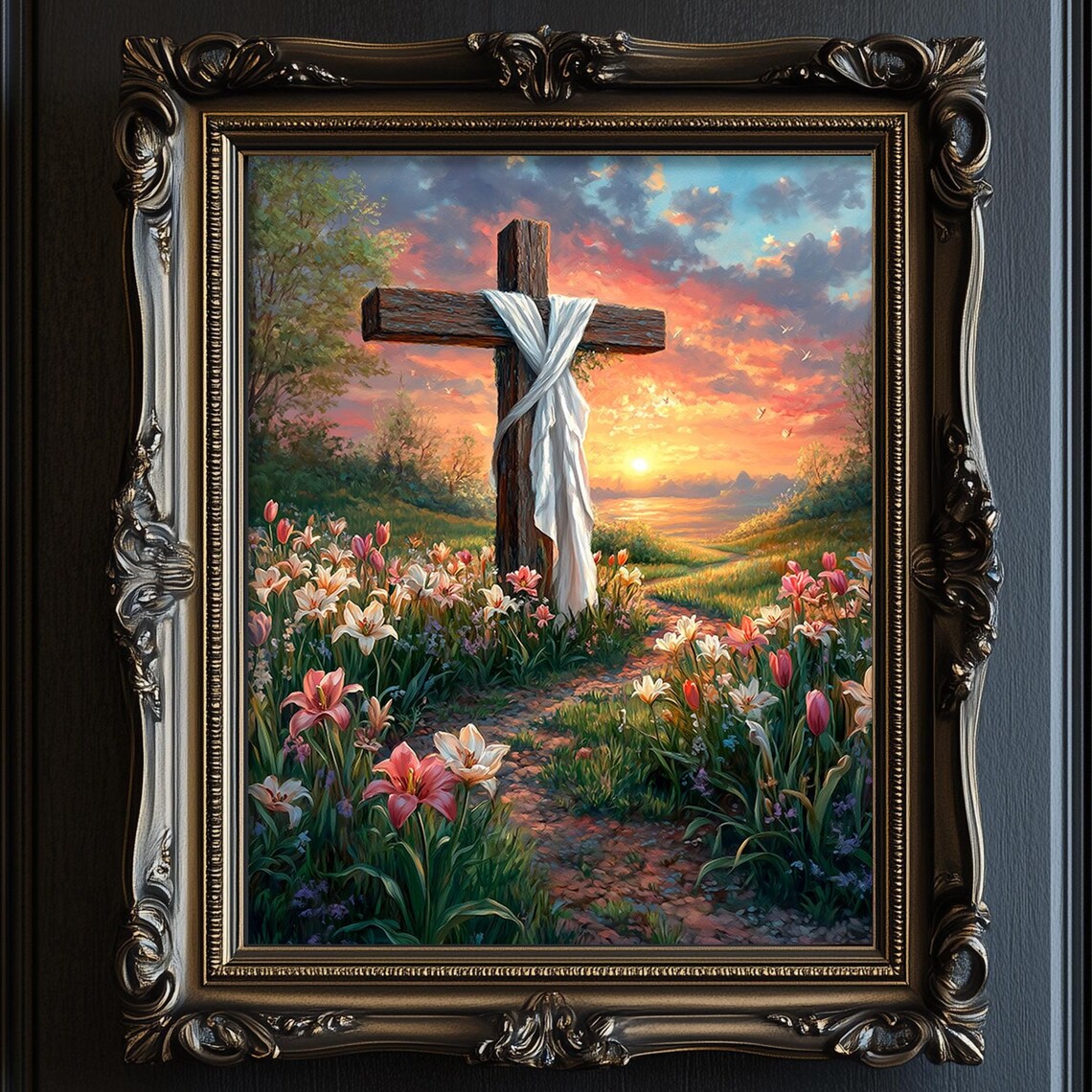 He Is Risen Easter Cross Resurrection Oil Painting
