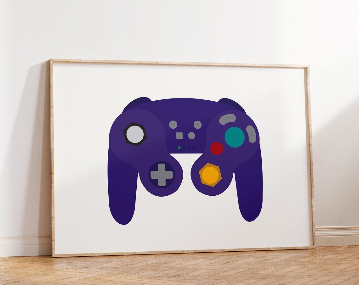 Purple Retro Game Controller Minimalist Modern Gaming Decor Print