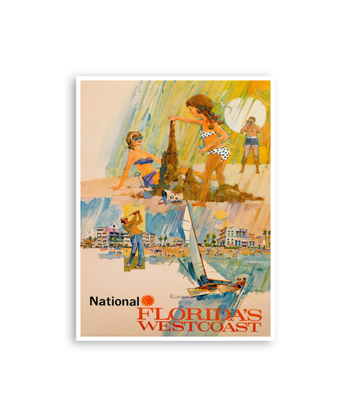 National Floridas West Coast Vintage Beach Golf Sailing Travel Poster