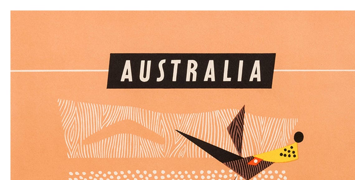 Australia Qantas Vintage Geometric Kangaroo Overseas Airline Poster - Image 2