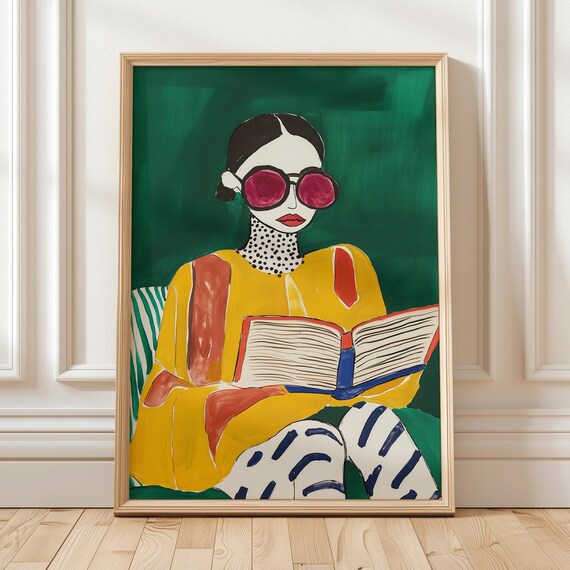 Colorful Reading Woman with Sunglasses Book Lover Art Poster