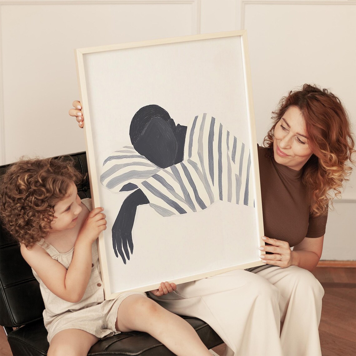 Sleeping Man in Striped Robe, Minimalist Decor - Image 2