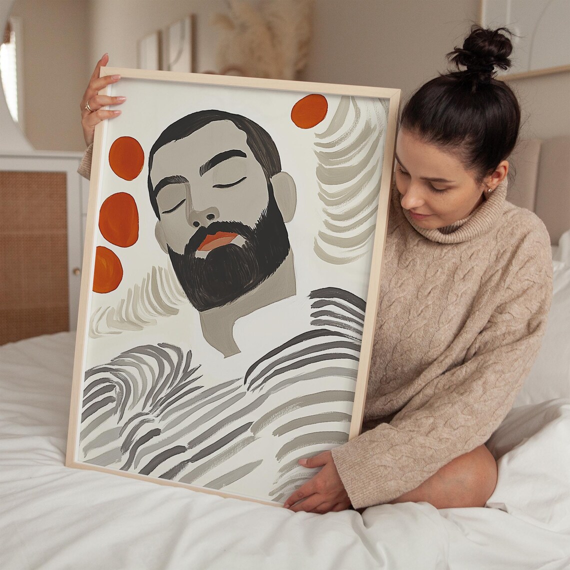Bearded Man Abstract Portrait, Minimalist Decor - Image 3