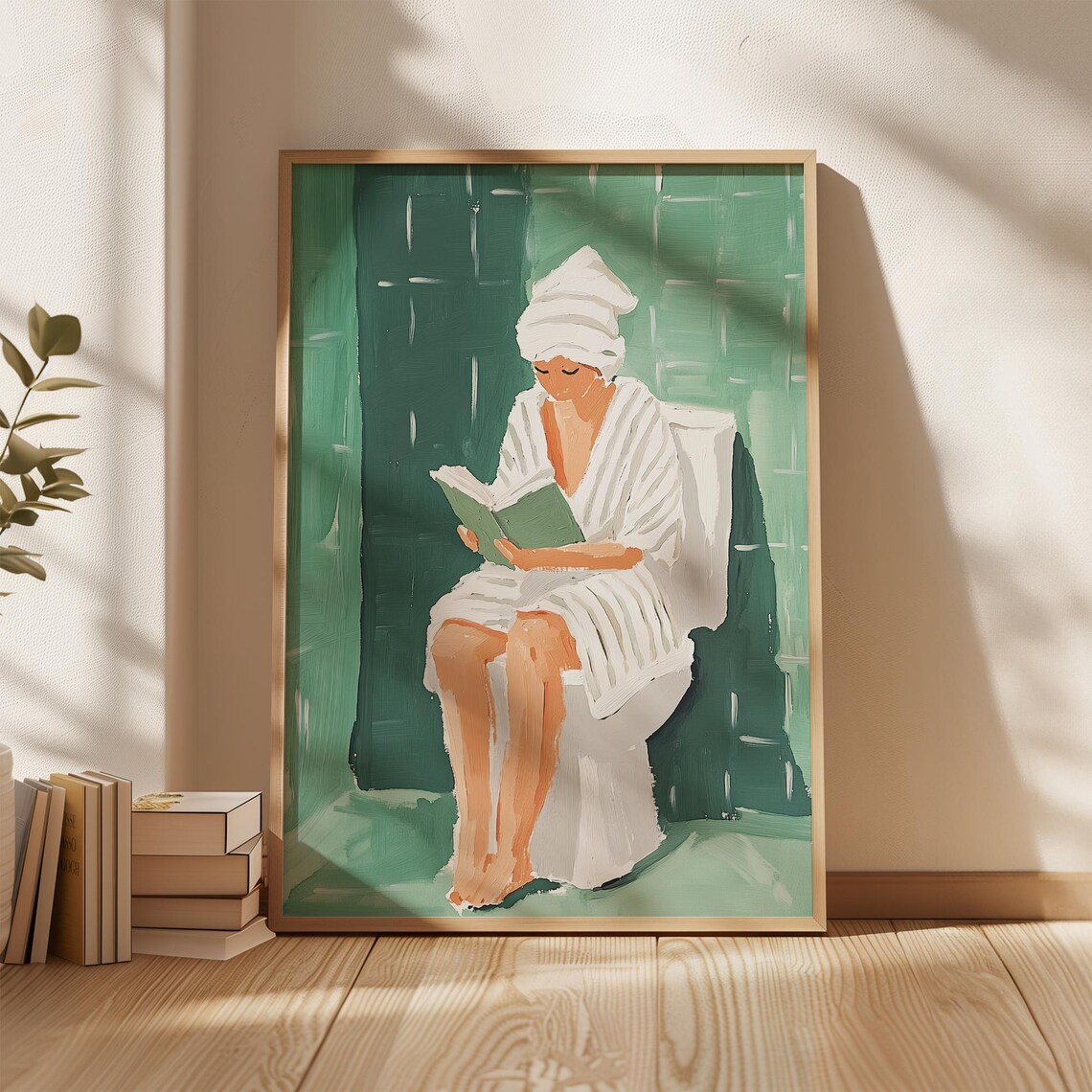 Modern Minimalist Woman Reading Bathroom Decor - Image 5