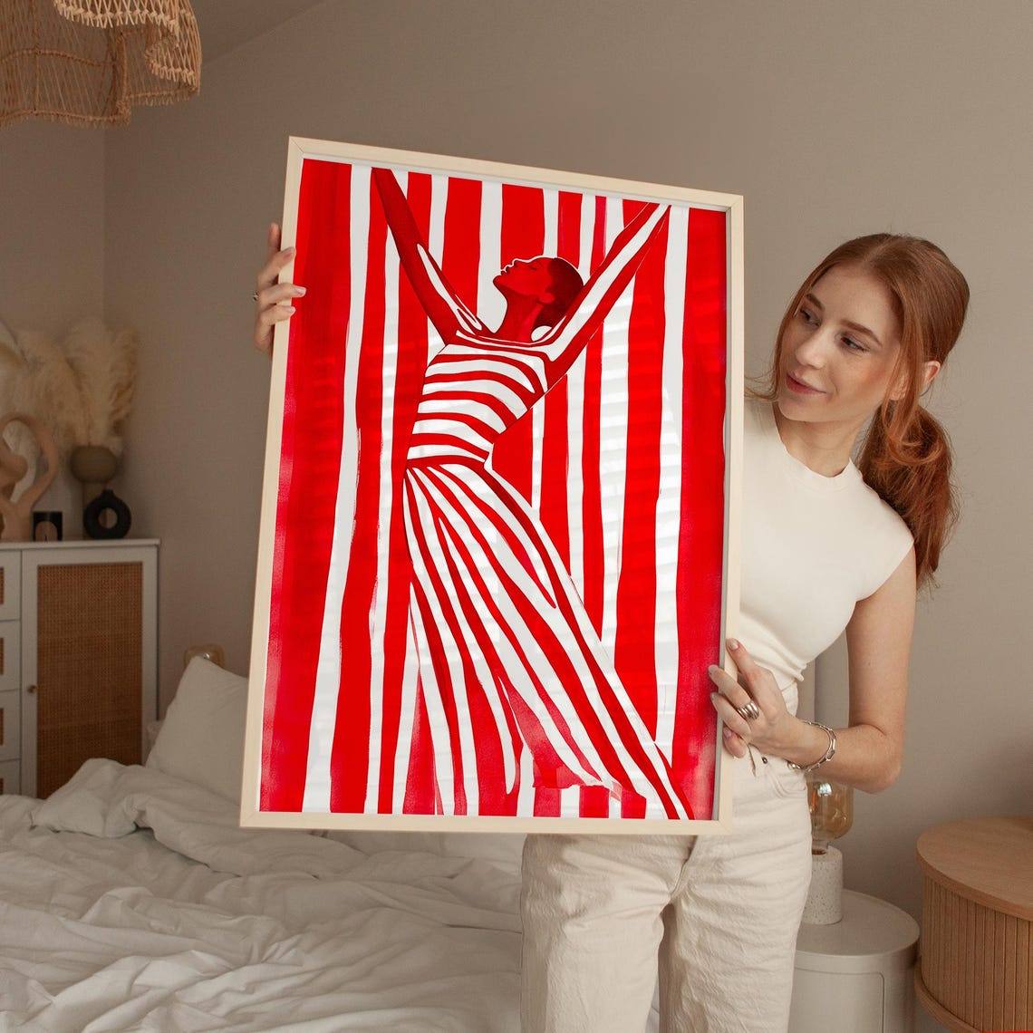 Red Striped Woman Wall Art Modern Abstract Print Bold Minimalist Female Poster Contemporary Red Artwork Instant - Image 5