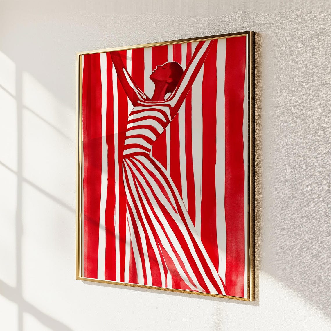 Red Striped Woman Wall Art Modern Abstract Print Bold Minimalist Female Poster Contemporary Red Artwork Instant - Image 4
