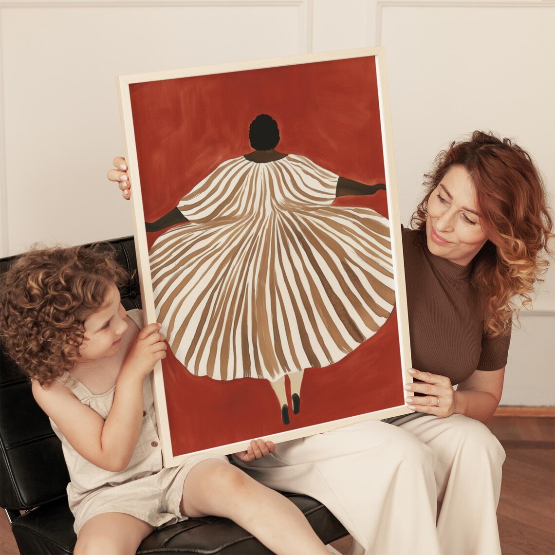 Woman In Flowing Striped Dress, Abstract Minimalist Art - Image 5