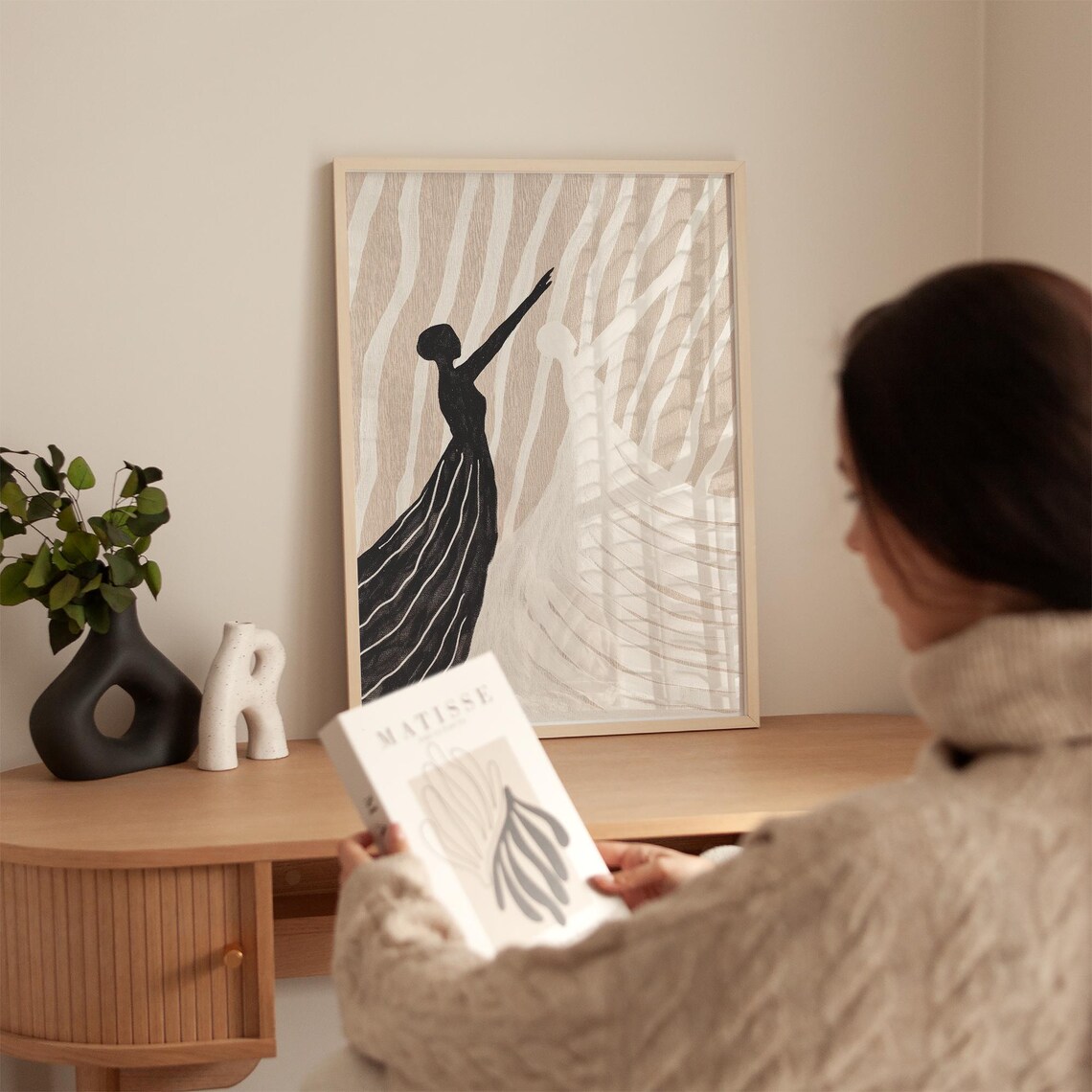 Black And White Figures In Flowing Dresses, Minimalist - Image 3