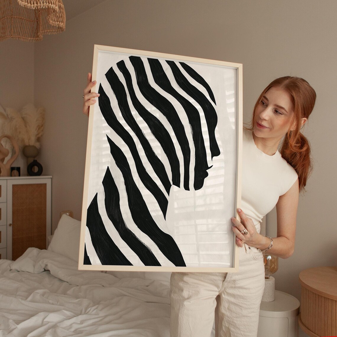 Zebra Stripe Profile Silhouette Black and White Abstract Poster - Image 3