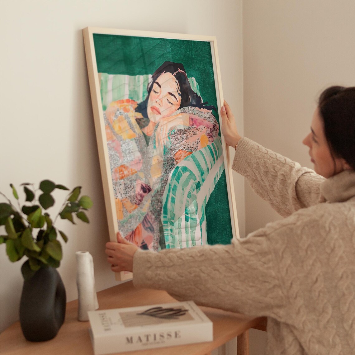 Dreamy Portrait Woman on Chair, Boho Abstract Art - Image 2