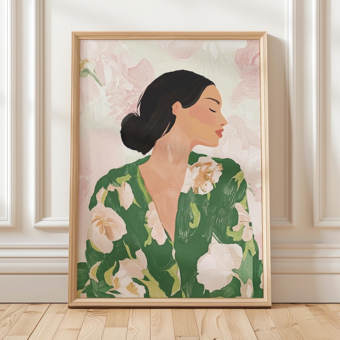 Elegant Woman Floral Portrait, Minimalist Art Print