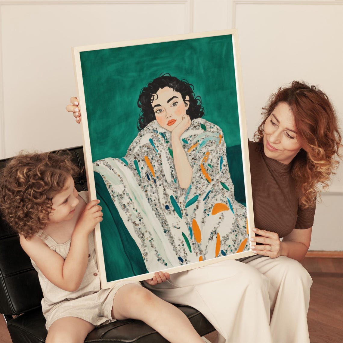 Elegant Woman Portrait Print Bold Illustration With Glitter Accents And Vibrant Colors For Artistic Wall Decor - Image 3